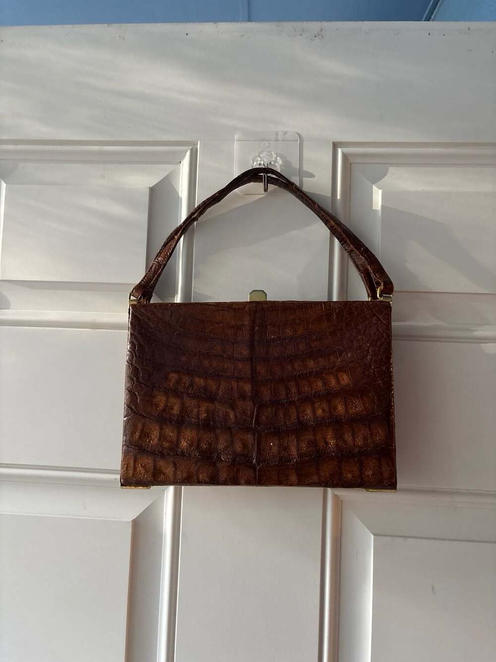 Bon Goût Vintage Brown Crocodile Skin Frame Hand Bag Made in Denmark